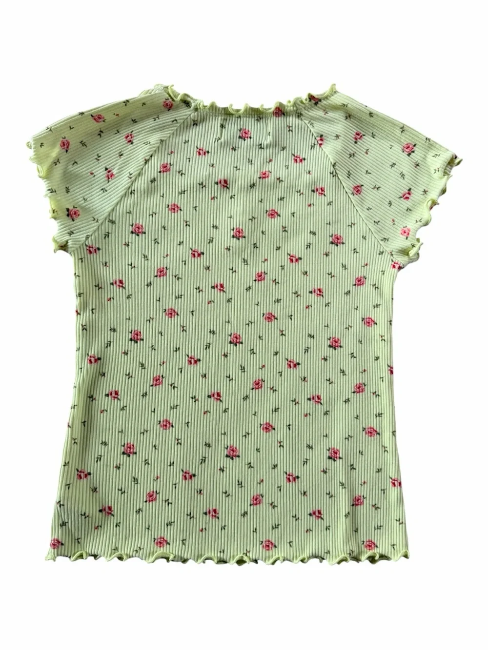 Old Navy Yellow Ribbed Tee with Pink Floral Print